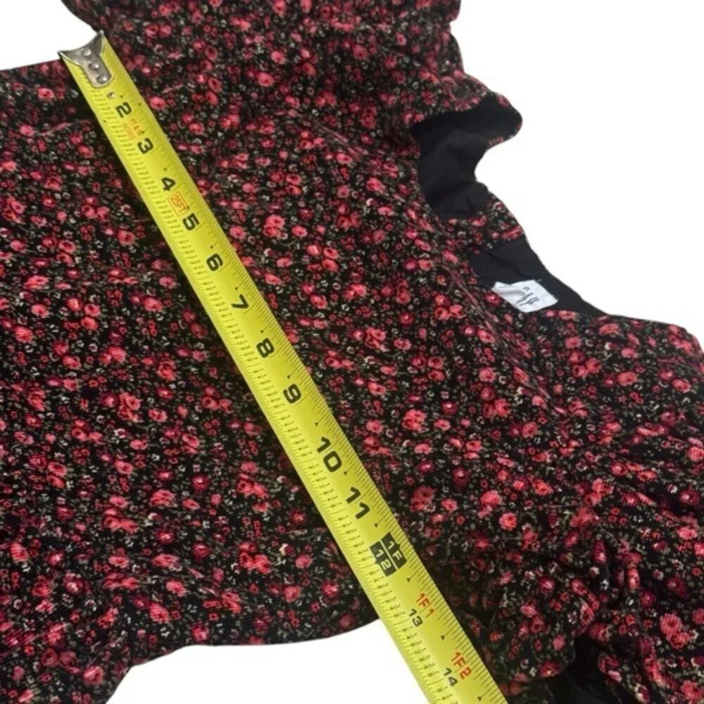 Gap Black and Red Floral Corduroy Puff Sleeve Summer Holiday Dress Girl’s‎ XL